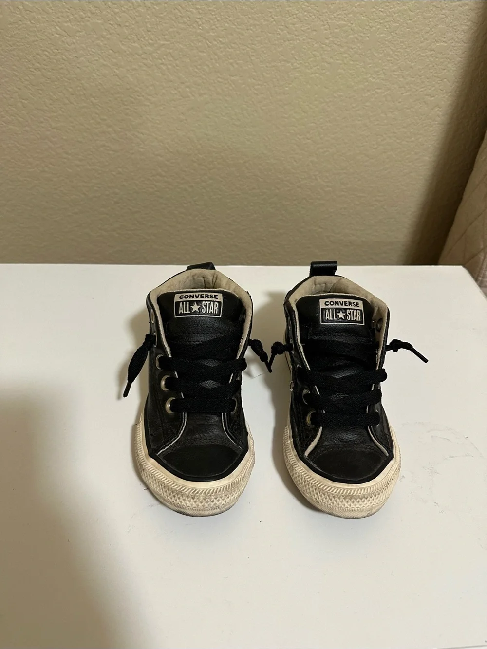 Converse Kids Black Leather Low-Top Sneakers with White Trim